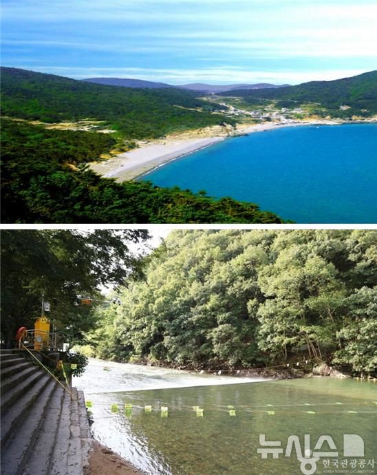 [창원=뉴시스]거제 여차몽돌해변(위 사진)과 사천 우천바리안마을 계곡.(사진=경남관광재단 제공) 2026.07.08. photo@newsis.com