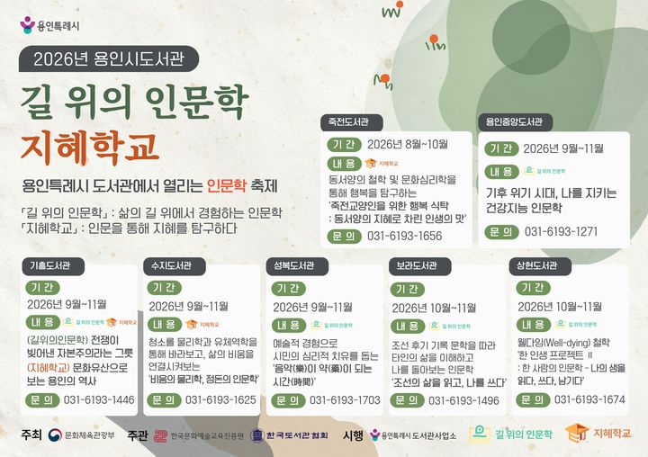 [용인=뉴시스] '길 위의 인문학·지혜학교' 포스터. (사진=용인시 제공) 2026.07.09. photo@newsis.com *재판매 및 DB 금지