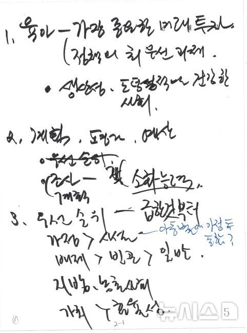 [서울=뉴시스] 제46회 국정과제 회의(2004.6.11.) 친필메모(노무현 대통령)