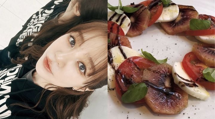 [서울=뉴시스] 윤은혜는 토마토, 생모짜렐라 치즈, 루비레드 키위가 어우러진 샐러드 식단을 공개했다. (사진 출처=윤은혜 인스타그램 캡처)