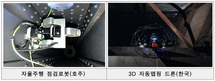 [서울=뉴시스] 서울시가 교량 무인 안전점검 신기술 예시로 제시한 자율주행 점검로봇(왼쪽)과 3D 자동맵핑 드론. (사진=서울시 제공) 2026.07.09. photo@newsis.com *재판매 및 DB 금지