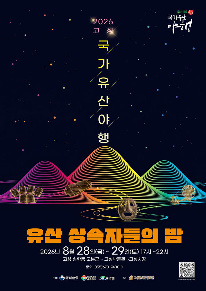 [고성(경남)=뉴시스] 신정철 기자= 고성문화관광재단은 오는 8월 28일부터 이틀간 개최되는 유네스코 세계유산인 송학동 고분군 일원에서 개최되는 '2026 고성국가유산야행'을 50일 앞두고 행사 준비에 박차를 가하고 있다고 9일 밝혔다.사진은 행사 포스터.(사진= 고성문화관광재단 제공).2026.07.09. photo@newsis.com *재판매 및 DB 금지