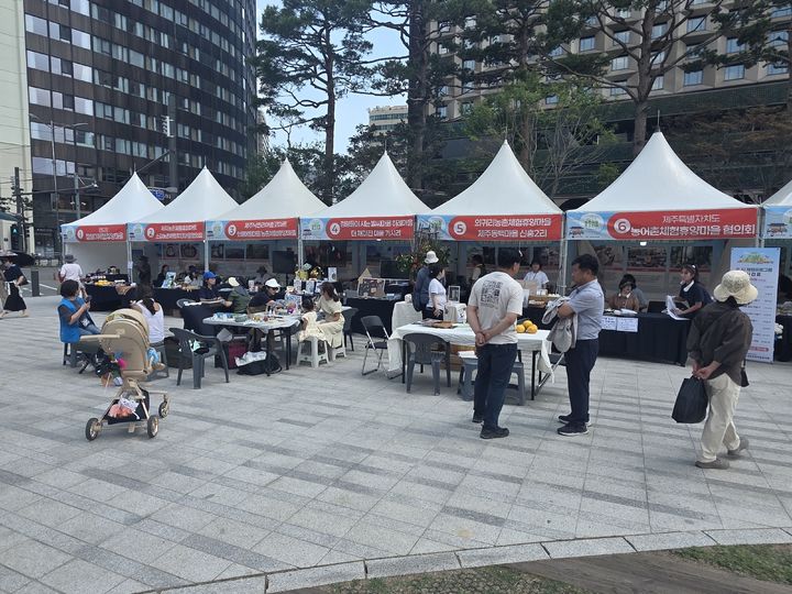 [제주=뉴시스] 6월16일 서울광장에서 열린 '2026 농촌여행 페스티벌'에서 제주 홍보부스가 운영되고 있다. (사진=제주도 제공) 2026.07.10. photo@newsis.com *재판매 및 DB 금지