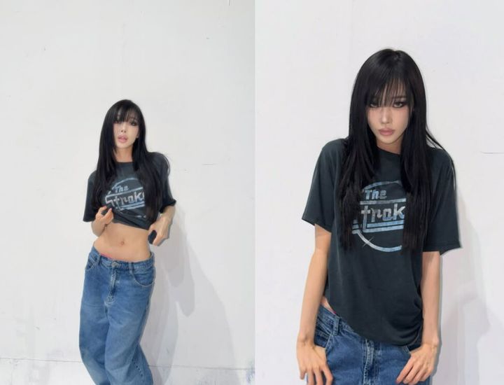 [서울=뉴시스] 에스파 멤버 지젤이 군살 없는 몸매와 배꼽 피어싱을 공개해 눈길을 끌었다. (사진= 에스파 지젤 인스타그램 @aerichandesu)