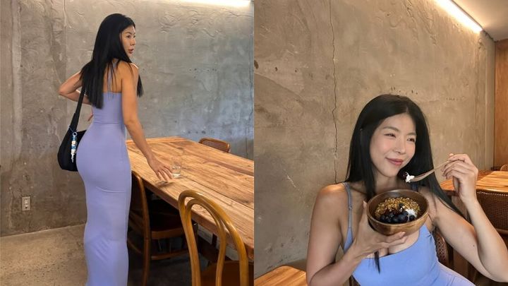 [서울=뉴시스] 운동 인플루언서 제이제이가 남편과 아사이볼을 먹으면서 데이트하는 모습을 공개했다. (사진=제이제이 인스타그램 @jjeuneu)