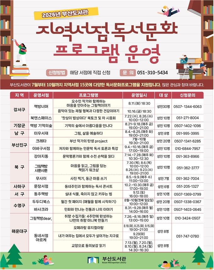 [부산=뉴시스] 부산 지역서점 문화 프로그램 일정표. (사진=부산시 제공) 2026.07.12. photo@newsis.com *재판매 및 DB 금지