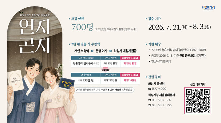 [화성=뉴시스] 2026년 연지곤지 결혼장려 매칭통장 디지털 홍보자료. (사진=화성시 제공) 2026.007.13. photo@newsis.com *재판매 및 DB 금지