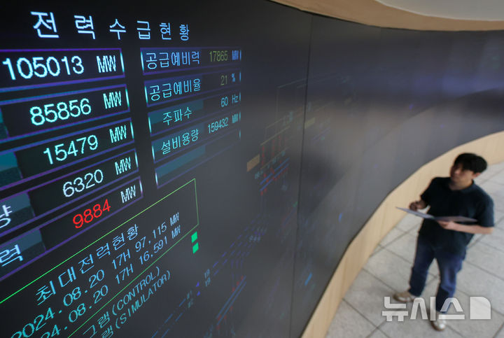 [수원=뉴시스] 김종택 기자 = 연일 폭염이 이어지고 있는 13일 경기 수원시 영통구 한국전력공사 경기지역본부 전력관리처 계통운영센터에서 관계자가 전력수급 상황을 주시하고 있다. (공동취재) 2026.07.13. photo@newsis.com