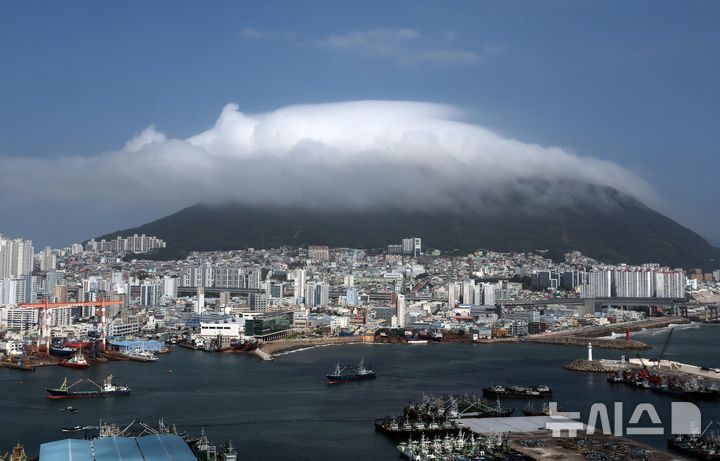  [부산=뉴시스] 하경민 기자 = 부산지역에 폭염특보가 발효 중인 13일 영도구 봉래산 일대가 짙은 해무(바다안개)로 뒤덮여 장관을 연출하고 있다. 2026.07.13. yulnetphoto@newsis.com