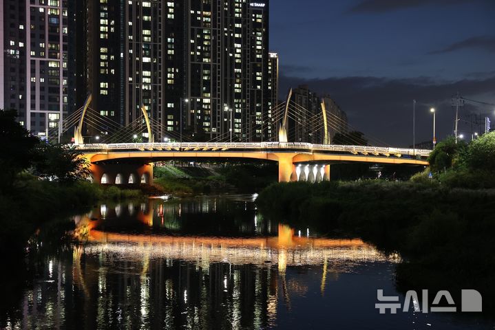 [안양=뉴시스] 안양 비산대교 경관조명 교체 후 전경. (사진=안양시 제공).2026.07.14. photo@newsis.com
