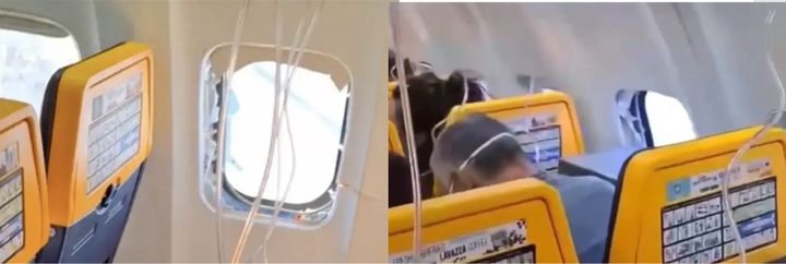 [서울=뉴시스] 엔진 결함으로 인한 창문 파손 사고로 기체 밖으로 휩쓸릴 뻔한 남편을 아내가 5분간 붙잡아 버티며 극적으로 목숨을 구한 사연이 공개됐다. (사진 출처=엑스 캡처)