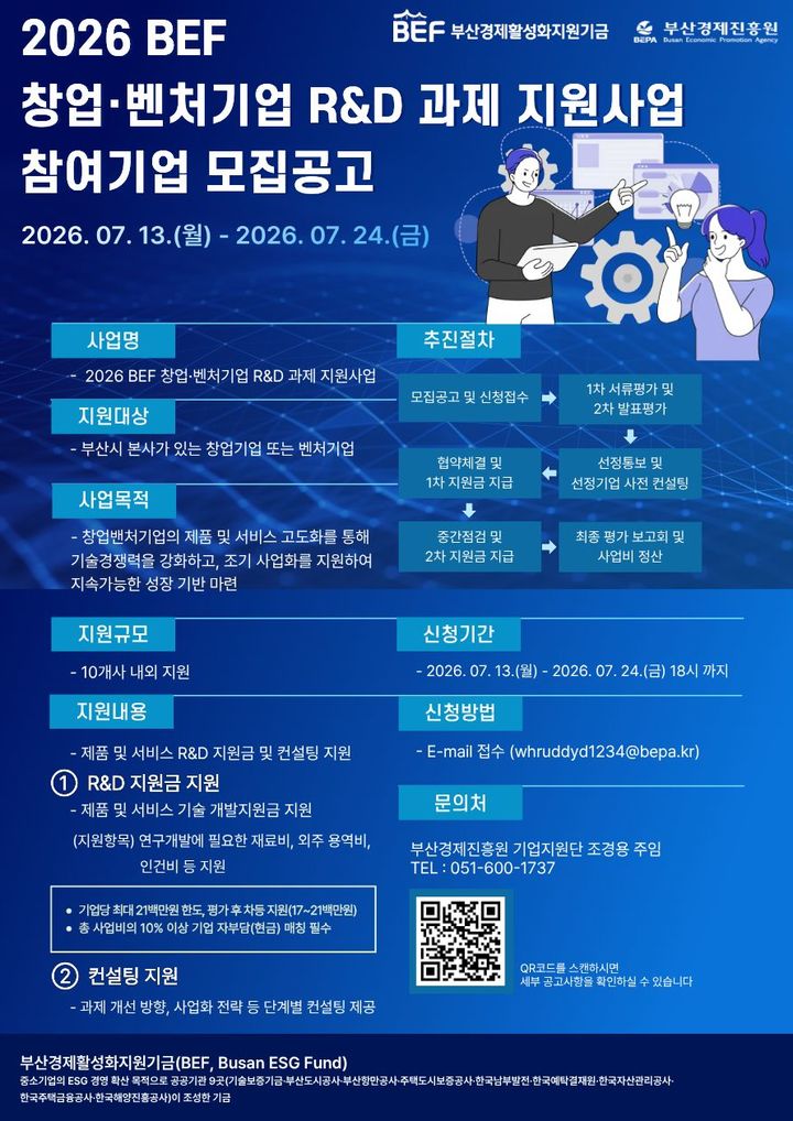 [부산=뉴시스] 2026 창업·벤처기업 R&D 과제 지원사업 포스터 (그림=부산경제진흥원 제공) 2026.07.15. photo@newsis.com *재판매 및 DB 금지