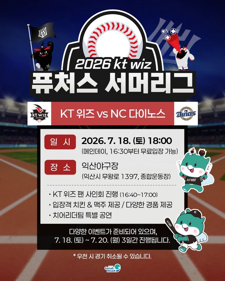 KT 위즈 서머리그, 18~20일 익산야구장서 열린다