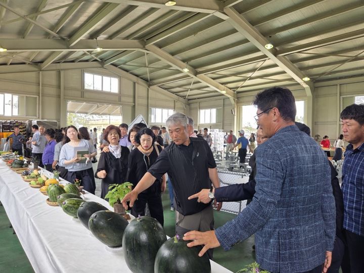 [제주=뉴시스] 15일 오후 제주시 애월읍 신엄리에서 수박 직거래장터 개장식이 열리고 있다. (사진=제주시 제공) 2026.07.15. photo@newsis.com *재판매 및 DB 금지