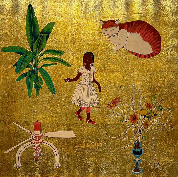 홍성용, 박제된 기억 – 아프리카 학교, 2026, 캔버스위에 옻칠기법, 50 × 50 cm *재판매 및 DB 금지