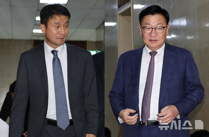 [서울=뉴시스] 최진석 기자 = 한병도(왼쪽) 더불어민주당 대표 직무대행 겸 원내대표와 정점식 국민의힘 원내대표가 16일 여의도 국회에서 회담을 마친 뒤 각각 이동하고 있다. 2026.07.16. myjs@newsis.com