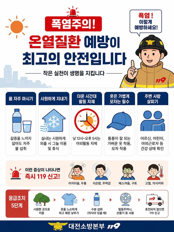 [대전=뉴시스]대전소방본부가 여름철 폭염으로 인한 온열질환자 증가에 선제적으로 대응하기 위해 폭염 대응 비상체계를 가동했다. 2026. 07. 18 photo@newsis.com *재판매 및 DB 금지