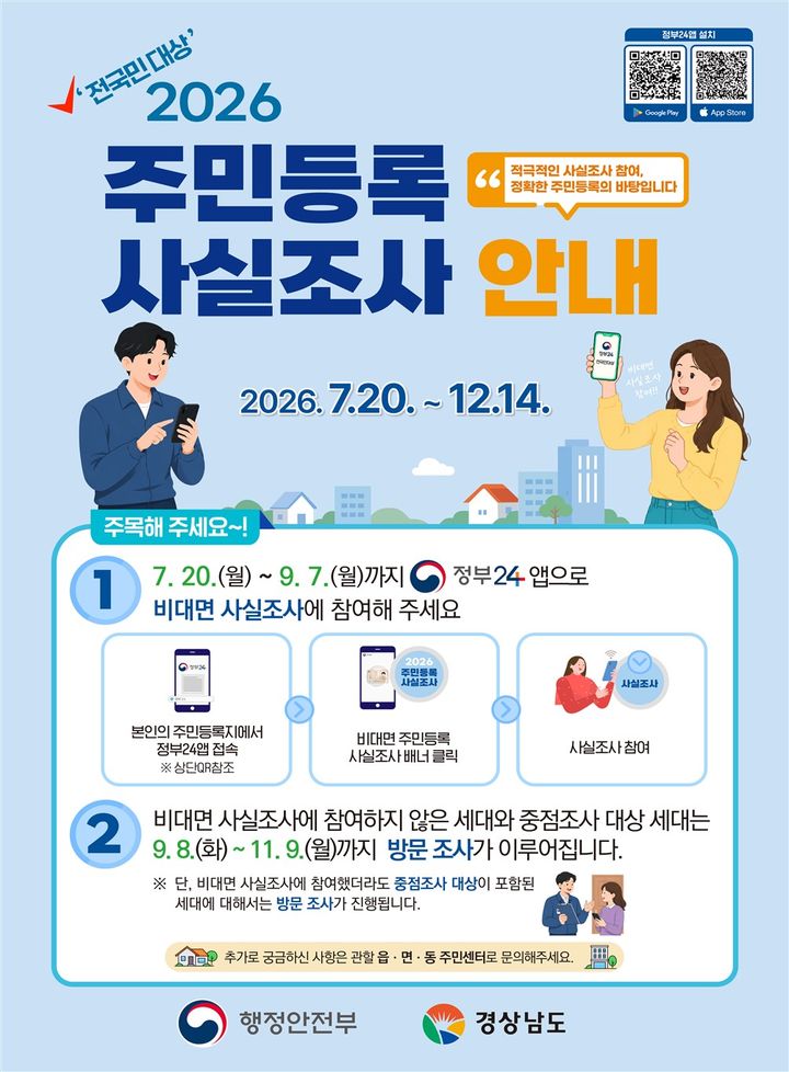 경남 시·군 주민등록 사실조사…"정부24 앱 통해 20일부터"
