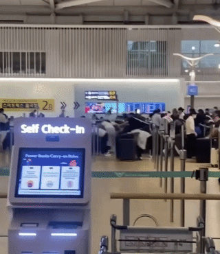 [서울=뉴시스] 19일 인천공항공사에 따르면 지난 2일 새벽 인천국제공항 제1여객터미널 탑승 수속 구역에서 수십명의 중국인들이 카운터 개방 직후 통제선을 무시하고 돌진하는 상황이 벌어졌다. (영상=온라인 커뮤니티 캡처) *재판매 및 DB 금지
