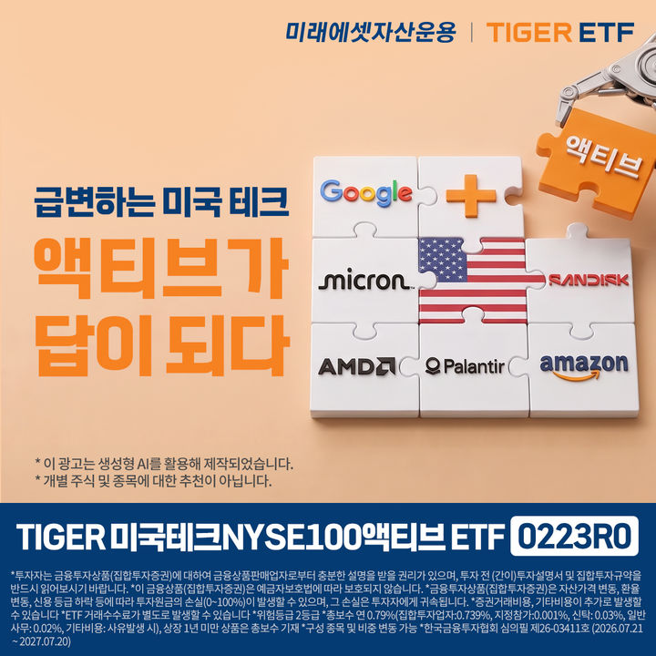 미래에셋, 'TIGER 미국테크NYSE100액티브 ETF' 상장