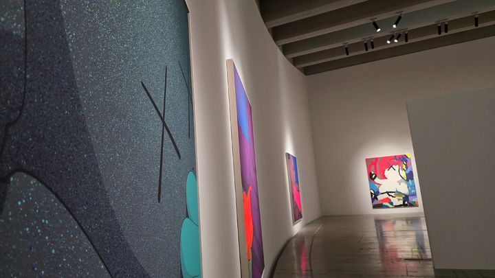 [사진=박현주 미술전문기자]카우스(KAWS)의 최근 회화에 등장한 점묘 같은 질감. 작가는 스프레이 캔의 분사 방식을 응용해 화면의 깊이감과 양감을 확장했다. *재판매 및 DB 금지