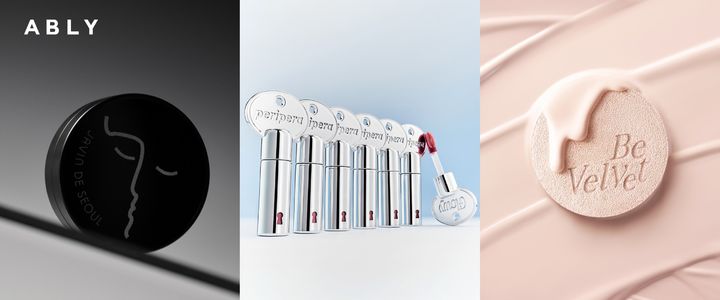 [서울=뉴시스] 에이블리에서 단독 선런칭한 ▲자빈드서울 윙크 파운데이션 팩트(왼쪽) ▲페리페라 무드 글로이 틴트 키 ▲에스쁘아 비벨벳 커버 쿠션(오른쪽) 제품 (사진=에이블리 제공) 2026.07.22. photo@newsis.com *재판매 및 DB 금지