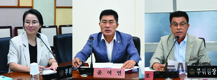 [완주=뉴시스] 김민수 기자= 왼쪽부터 운영위원회 이효진 의원, 자치행정위원회 윤여연 의원, 산업건설위원회 소병호 의원. *재판매 및 DB 금지