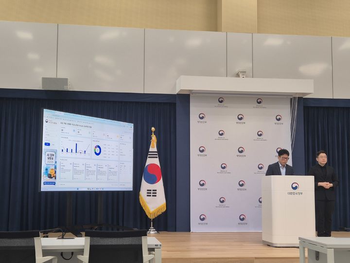 [세종=뉴시스] 성소의 기자 = 조원갑 행정안전부 인공지능정책과장이 22일 정부세종청사 중앙동에서 '인공지능(AI) 정부 실험실'을 시연하고 있다. *재판매 및 DB 금지