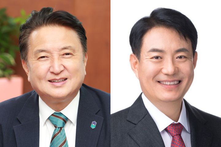 [청주=뉴시스] 왼쪽부터 국민의힘 김영환 전 충북지사, 김동원 청주흥덕당협위원장. photo@newsis.com *재판매 및 DB 금지