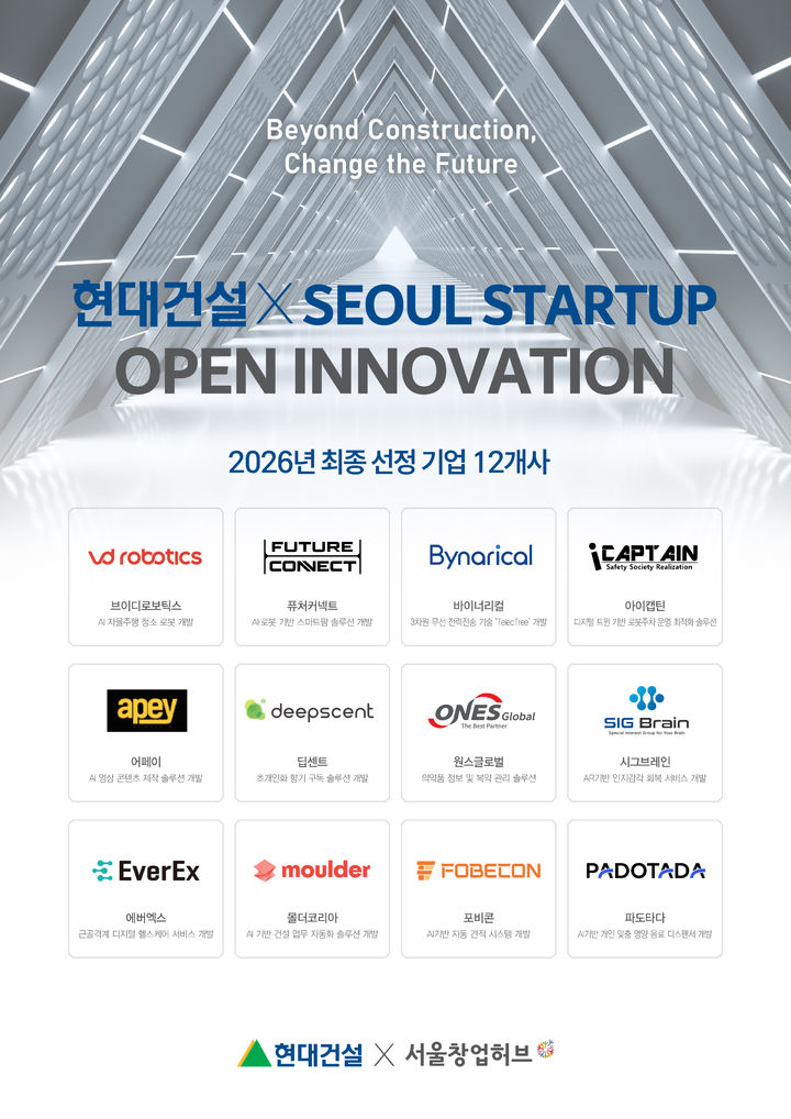 [서울=뉴시스] 2026년 스타트업 공모전 최종 선발업체. (제공=현대건설) 2026.07.23. photo@newsis.com *재판매 및 DB 금지