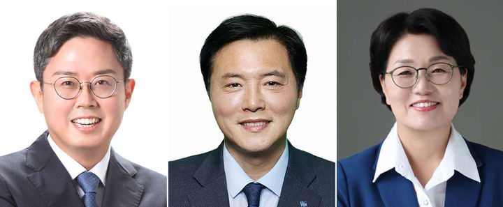 [무안=뉴시스] 더불어민주당 전남광주통합시당 위원장 선거 후보. 왼쪽부터 안도걸·조계원·권향엽 의원. photo@newsis.com *재판매 및 DB 금지