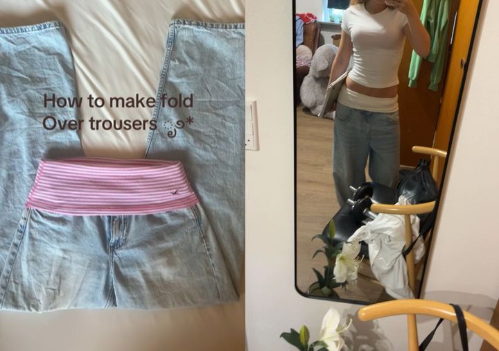 [서울=뉴시스] 일부러 단추와 지퍼를 잠그지 않은 것처럼 연출하는 '폴드오버 진'(Foldover Jeans)이 미국 Z세대의 새로운 패션 트렌드로 떠오르고 있다. (사진=틱톡 캡처) *재판매 및 DB 금지