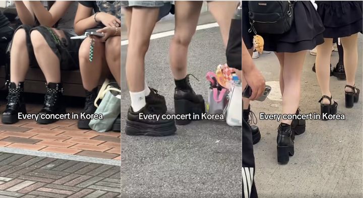 [서울=뉴시스] 해외 SNS에서 화제가 된 국내 아이돌 콘서트 현장. 팬들이 스탠딩화를 착용한 채 입장을 기다리고 있다. (사진출처: 페이스북)