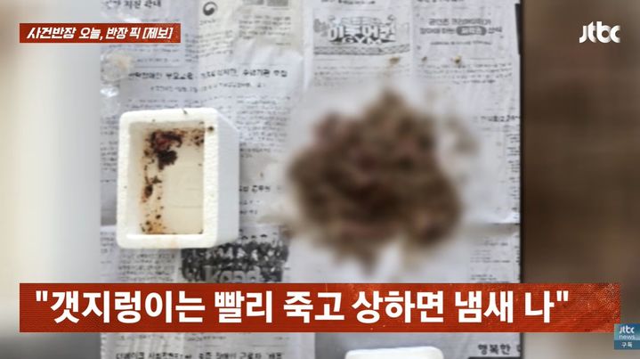 [서울=뉴시스] 지난 23일 방송된 JTBC '사건반장'에는 낚시 미끼를 사간 한 남성이 고기가 잡히지 않자 닫힌 가게 문앞에 산 미끼를 쏟아붓고 행패를 부리는 일이 소개됐다. (사진=유튜브 'JTBC' 캡처)