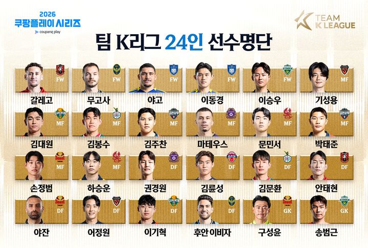 [서울=뉴시스] 2026 쿠팡플레이 시리즈 1경기 맨체스터 시티와 맞대결에 나설 팀K리그 명단. (사진=한국프로축구연맹 제공)