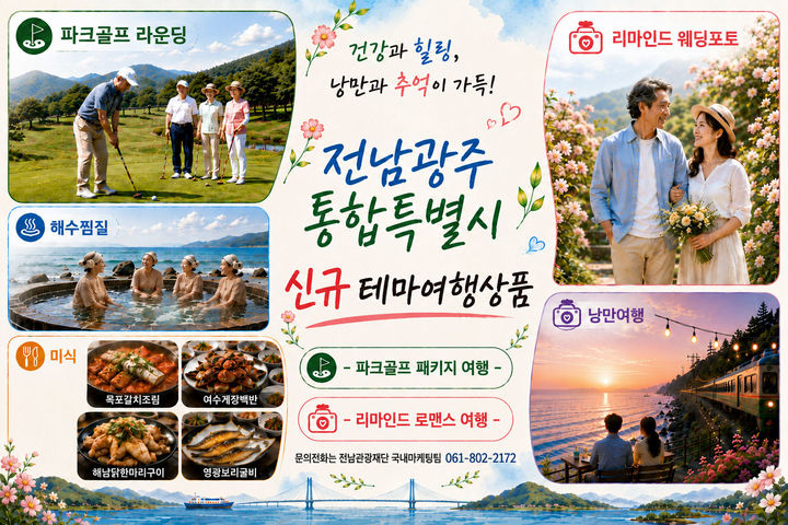 [무안=뉴시스] 전남광주통합특별시 수도권중장년층 대상 테마 여행상품 7개를 새롭게 출시했다고 24일 밝혔다. (사진=전남광주 제공) 2026.07.24. photo@newsis.com *재판매 및 DB 금지