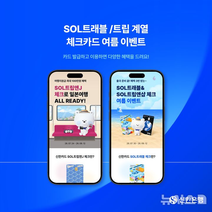 [서울=뉴시스]신한은행이 여름 휴가철을 맞아 'SOL트래블·SOL트립 체크카드 이벤트'를 진행한다고 25일 밝혔다. (사진=신한은행 제공). 2026.07.25. photo@newsis.com 