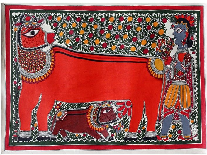 Baua Devi, 소와 크리슈나 (The Cow and Load Krishna), 종이에 채색, 56×77cm, 2018 *재판매 및 DB 금지