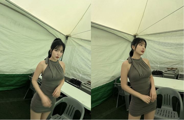 [서울=뉴시스] 가수 홍진영이 브라운 컬러의 밀착 원피스를 소화하며 독보적인 자태를 뽐낸 가운데, 팬들의 유쾌한 잔소리에 재치 있게 화답했다. (사진 출처=홍진영 인스타그램 캡처)