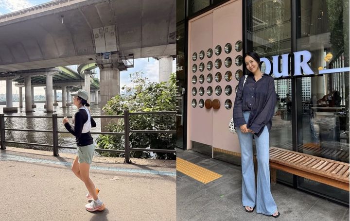 [서울=뉴시스] 꾸준한 체중 관리로 완벽한 핏을 완성한 방송인 박지윤이 운동과 휴식을 병행하는 활기찬 주말 풍경을 전했다. (사진 출처=박지윤 인스타그램 캡처)