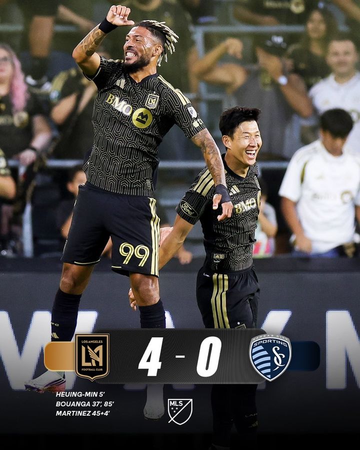 [서울=뉴시스] 로스앤젤레스FC(LAFC) 손흥민과 부앙가, 26일 미국 캘리포니아주 LA의 BMO 스타디움에서 열린 LAFC와 스포르팅 캔자스시티의 2026 미국 MLS 18라운드에서 나란히 득점하며 4-0 대승 견인. (사진=MLS SNS 캡처) 2026.07.26. photo@newsis.com *재판매 및 DB 금지