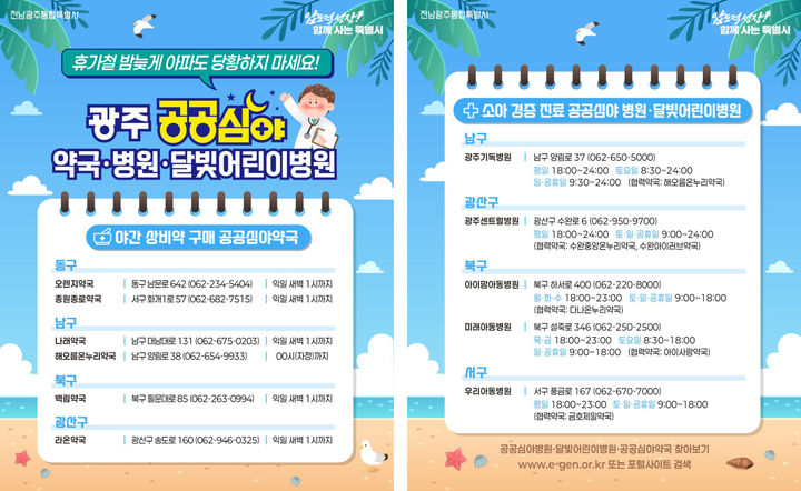 [전남광주=뉴시스] 전남광주통합특별시 어린이병원 5곳·공공심야약국 6곳 운영 포스터. (사진=전남광주시 제공) 2026.07.27. photo@newsis.com *재판매 및 DB 금지