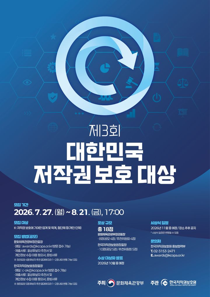 '제3회 대한민국 저작권 보호 대상' 공고 포스터. (문화체육관광부 제공) *재판매 및 DB 금지