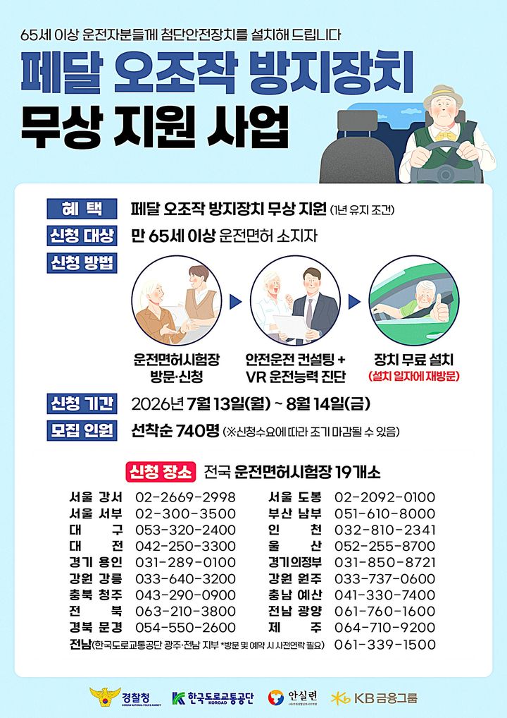 [원주=뉴시스] 페달 오조작 방지장치 무상 지원 포스터. (사진=한국도로교통공단 제공) 2026.07.27. photo@newsis.com *재판매 및 DB 금지