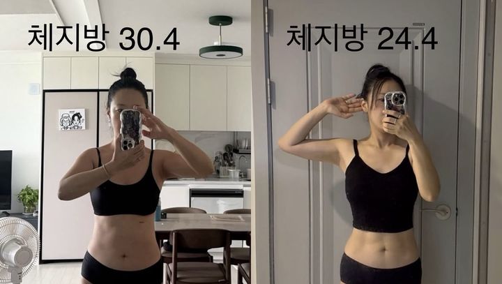 [서울=뉴시스] 유튜버 디바제시카가 자신의 인스타그램에 공개한 다이어트 전후 모습. 그는 갑상샘암 진단 이력으로 의사에게 마운자로·위고비 사용이 어렵다는 설명을 들었다며 운동과 식단 관리를 이어가고 있는 근황을 전했다. (사진=인스타그램 '디바제시카' 캡처)