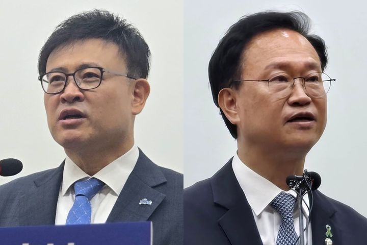 [청주=뉴시스] 왼쪽부터 더불어민주당 이영신 중앙위원, 송재봉 국회의원. photo@newsis.com *재판매 및 DB 금지