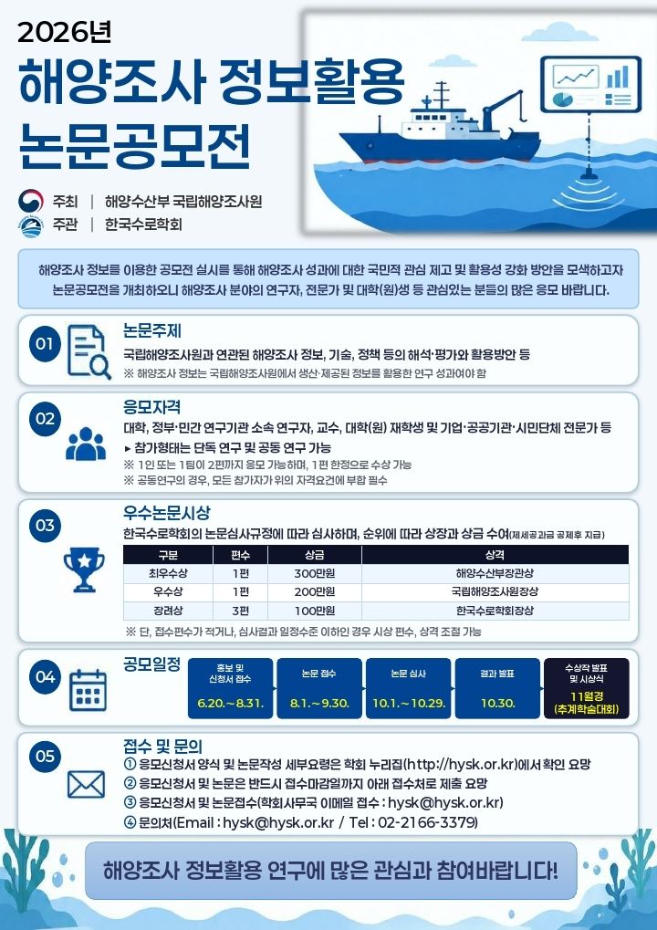 [서울=뉴시스] 해양조사 정보활용 논문공모전 포스터. (사진=해양수산부 제공) 2026.07.28. photo@newsis.com *재판매 및 DB 금지