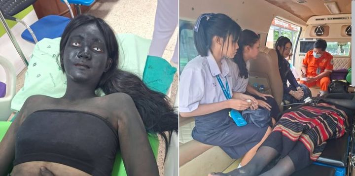 [서울=뉴시스] 태국 훅31 구조대 꿋춤지부 소속 구조대원 낫 나타왓이 학교에서 복통을 호소한 16세 여학생을 구조한 당시 사진을 자신의 페이스북에 공개했다. (사진=페이스북 'Nat Nattawat' 캡처)