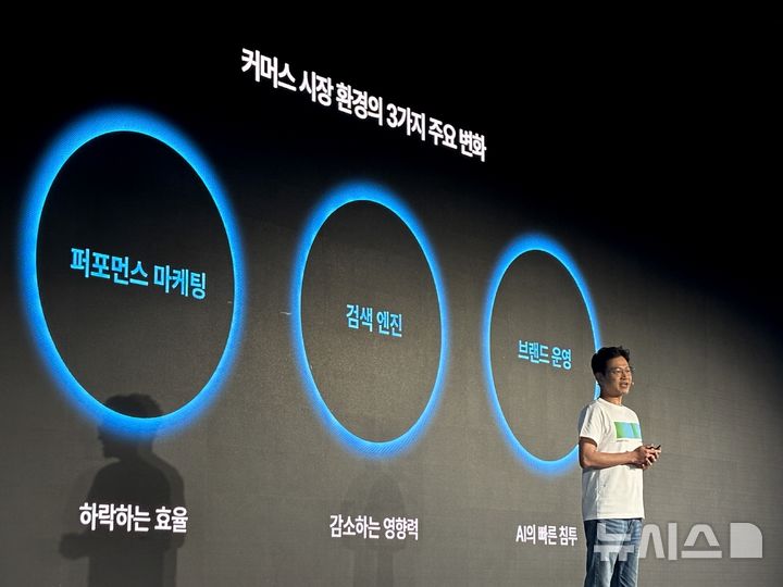 [서울=뉴시스] 권민지 기자 =김태오 아임웹 CPO가 28일 서울 강남구 코엑스에서 열린 '브랜드콘26'에서 세션을 진행하고 있다. 2026.07.28. ming@newsis.com