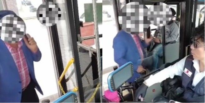 [서울=뉴시스] 통화 중이라는 이유로 요금을 내지 않은 채 탑승해 버스 기사와 언쟁을 벌이고 있는 남성의 모습이다. (사진 출처=유튜브 채널 '숏프트' 캡처)